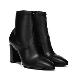 Franco Sarto black leather Eames high heeled ankle boots